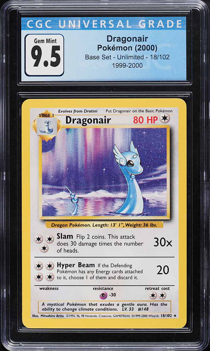 dragonair pokemon card value 18 102 1999 Pokmon Base Set 18/102 CGC 6.5 Ex/NM+ Oblivion Collectibles Colorless Dragon Stamp (80) Flip 2 coins Pokemon Base Set Rare Dragonair