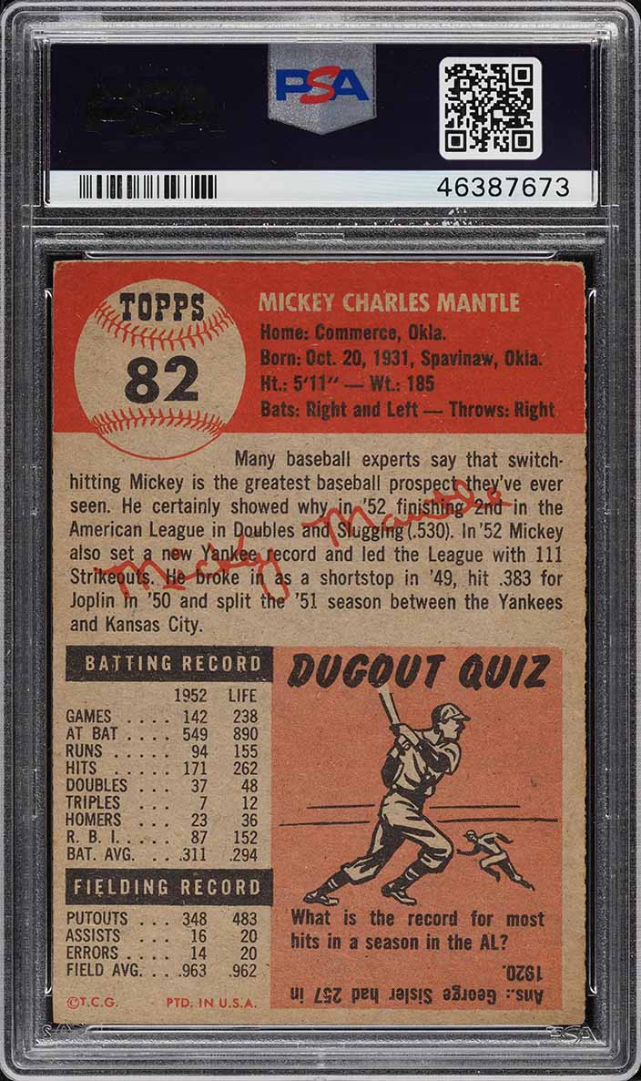 1953 Topps Mickey Mantle SHORT PRINT #82 PSA 4 VGEX