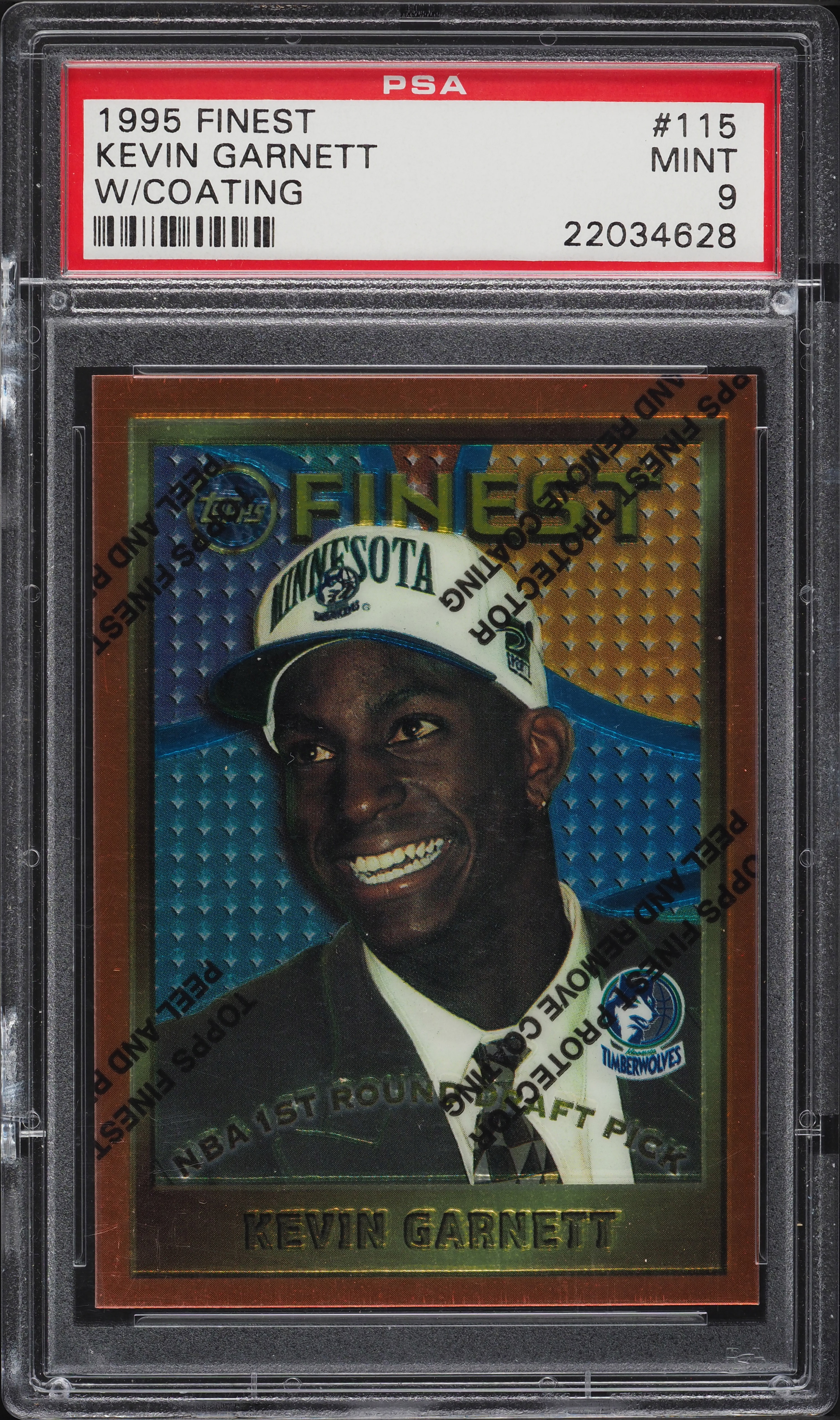1995 Finest w/ Coating Kevin Garnett ROOKIE #115 PSA 9 MINT on 