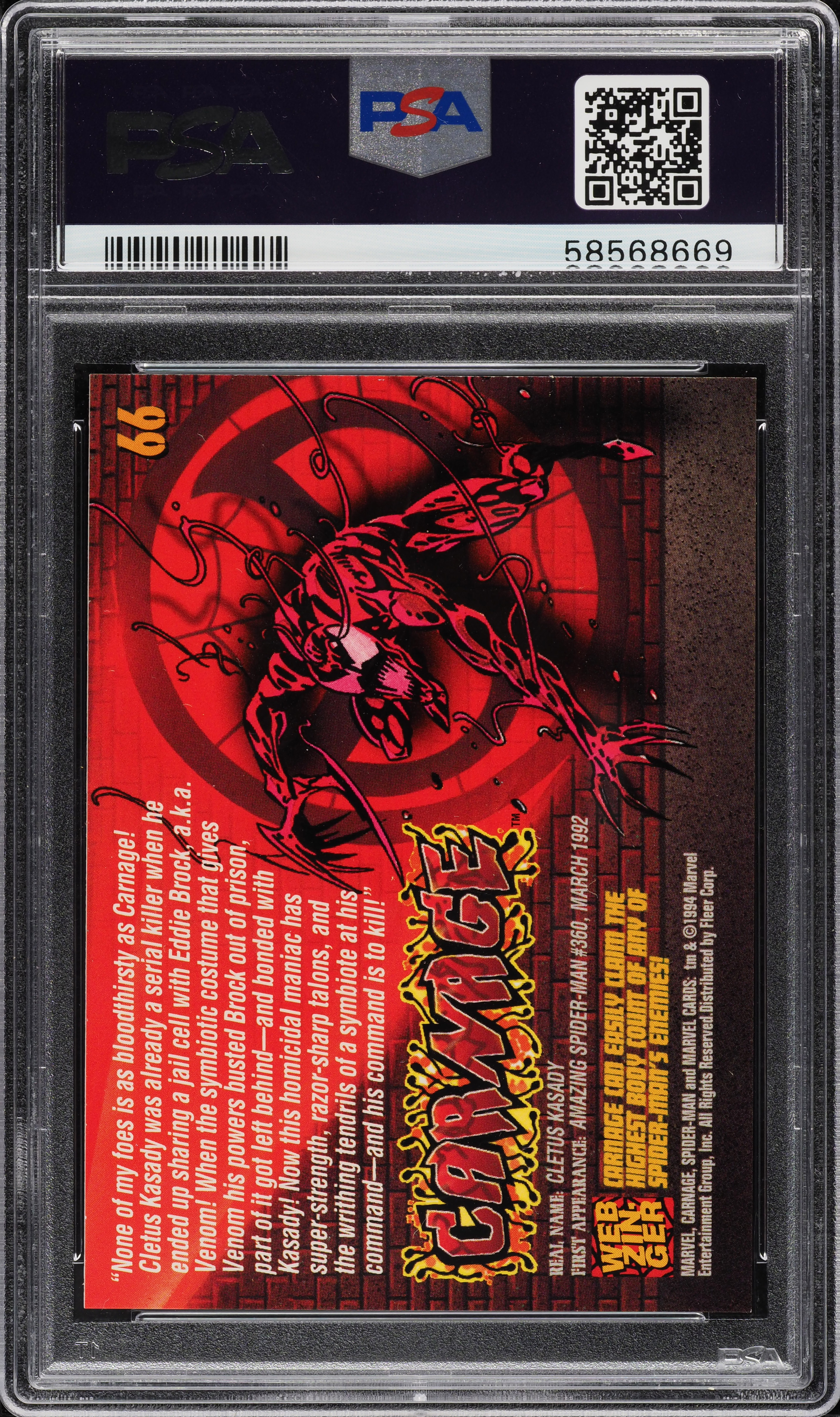 1994 Fleer The Amazing Spider-Man Carnage #66 PSA 10 GEM MINT on