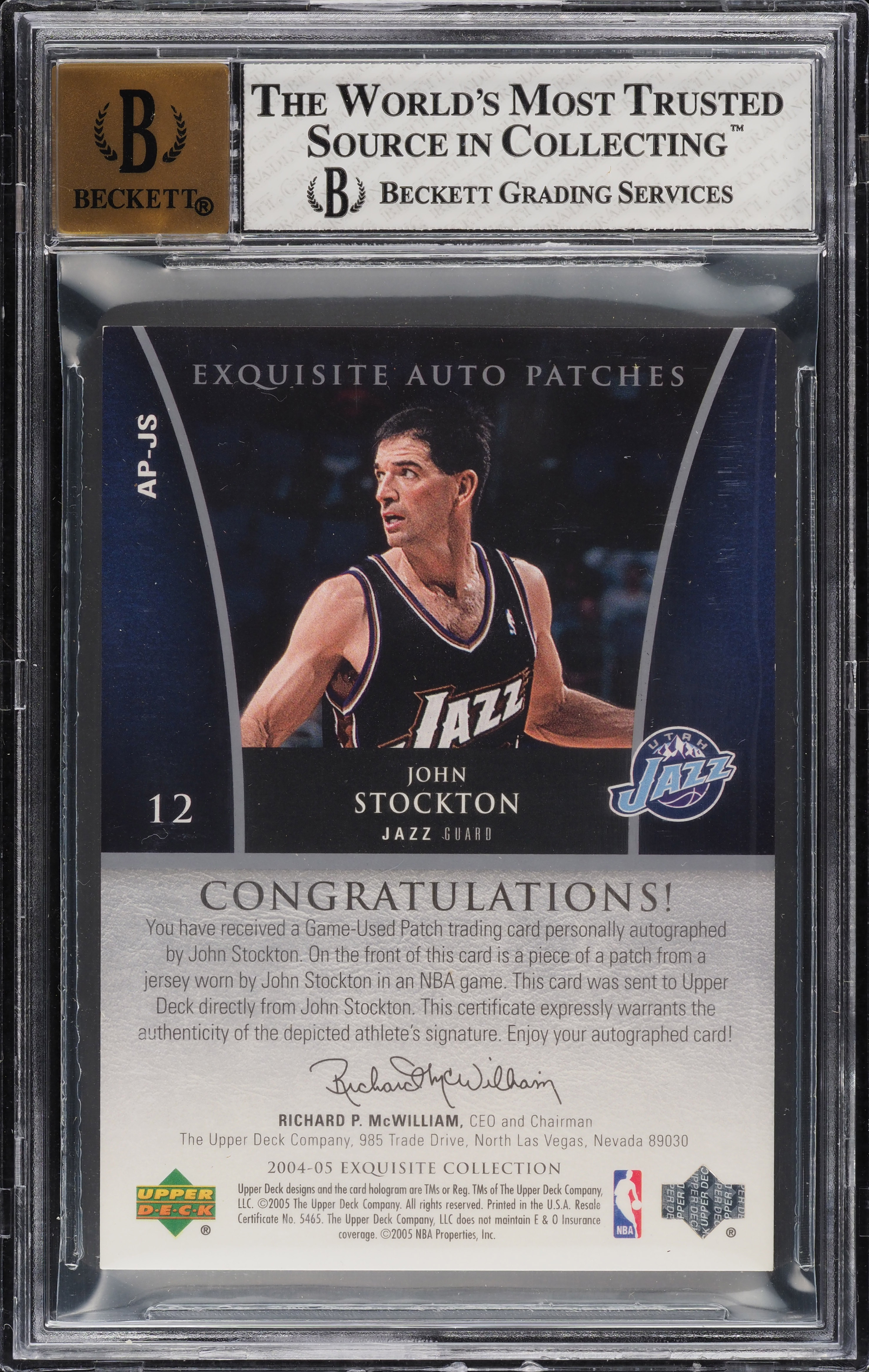 2004 Exquisite Collection John Stockton PATCH AUTO /100 #AP-JS BGS 