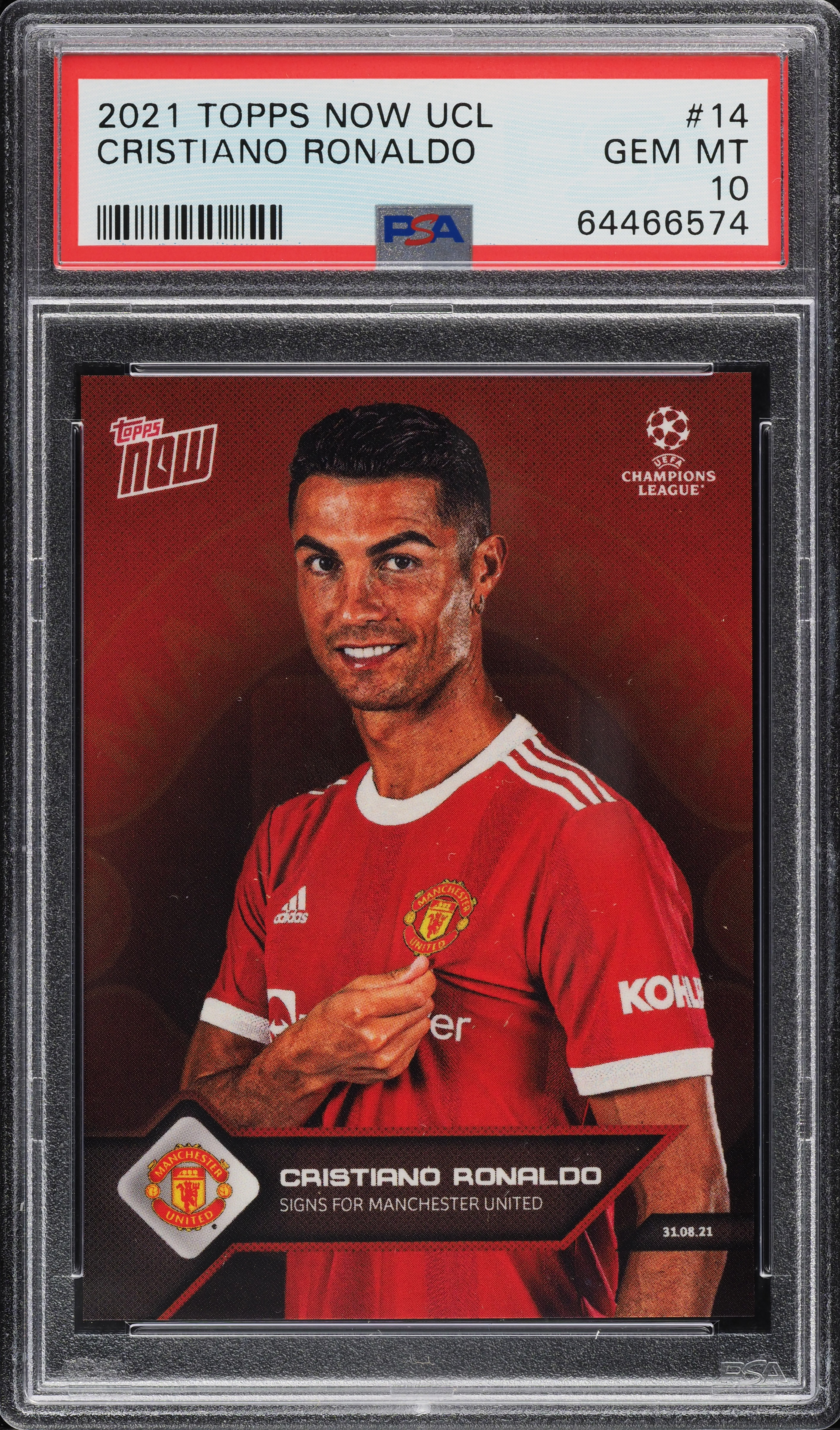 2021 Topps Now UEFA Champions League Cristiano Ronaldo #14 PSA 10