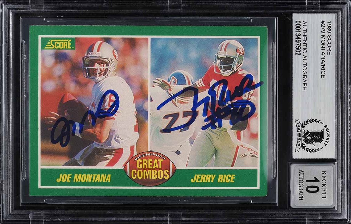 1989 Score Football Joe Montana & Jerry Rice AUTO #279 BGS AUTH on