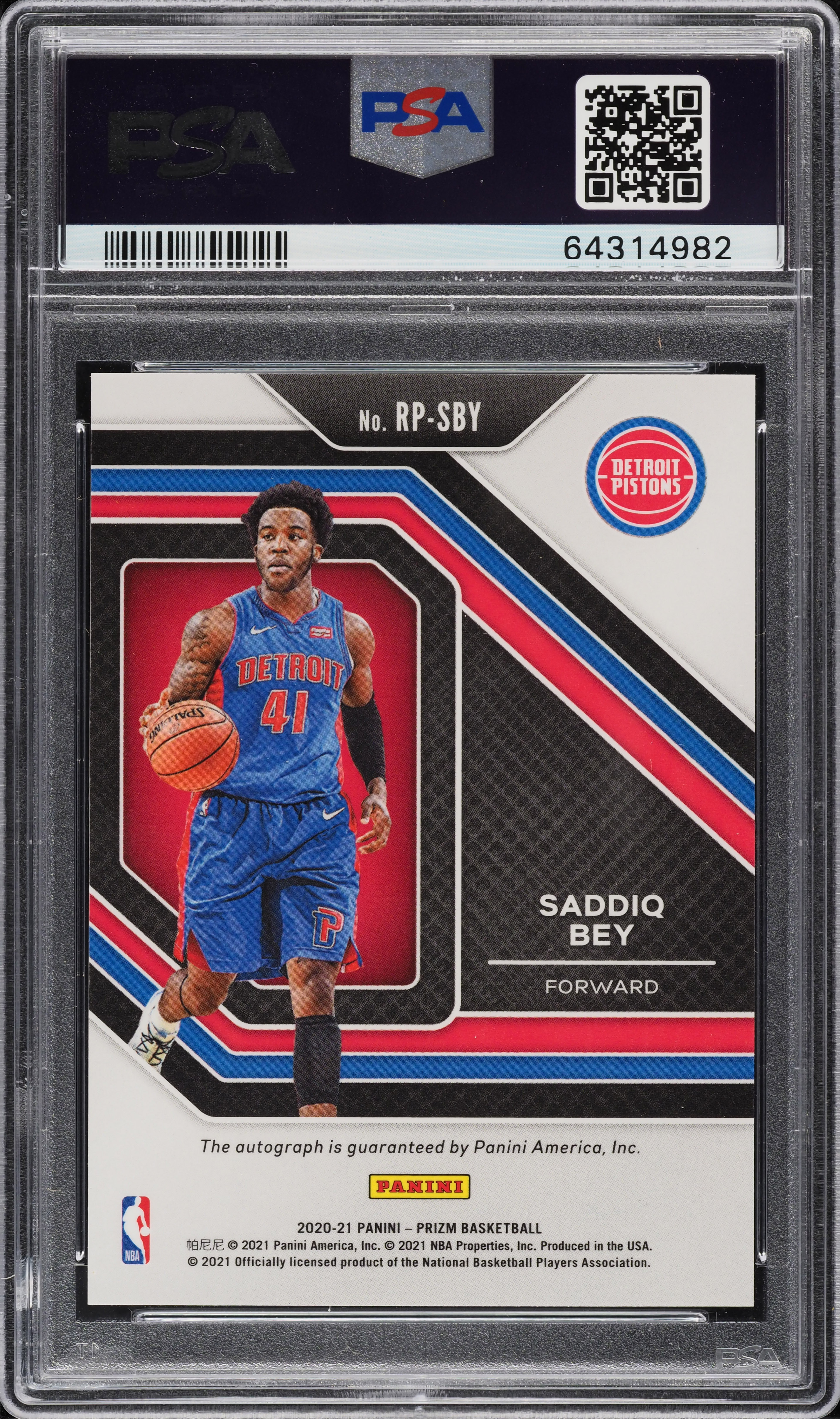 2020 Panini Prizm Penmanship Saddiq Bey ROOKIE AUTO #RP-SBY PSA 10