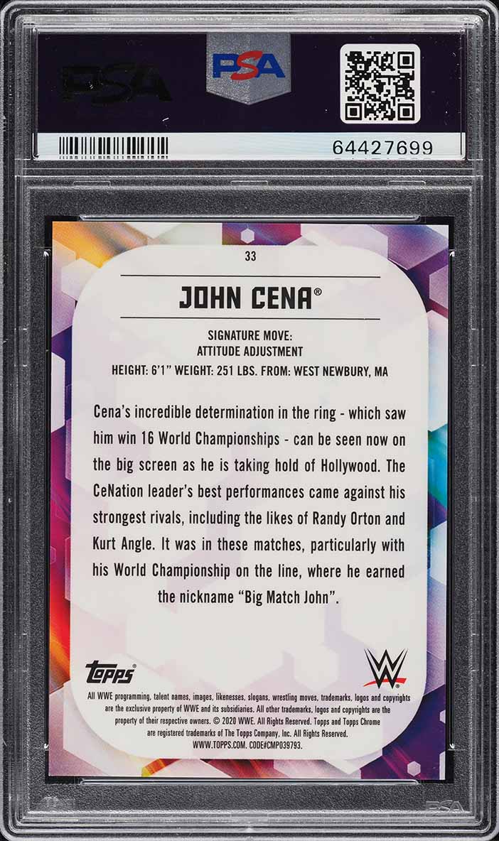 2020 Topps WWE Chrome Gold Refractor John Cena /50 #33 PSA 9 MINT