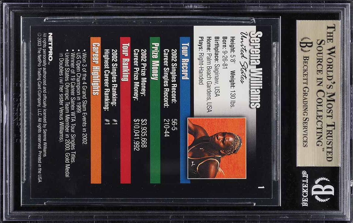 2003 Netpro Tennis Serena Williams ROOKIE #1 BGS 9.5 GEM MINT