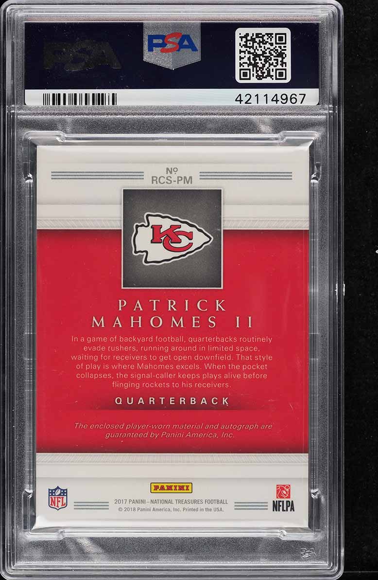 2017 National Treasures Colossal Patrick Mahomes II ROOKIE PATCH AUTO /99 PSA 10