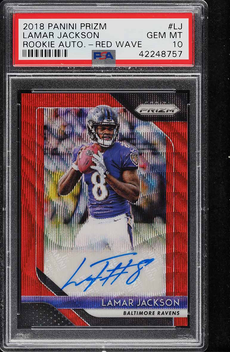 2018 Panini Prizm Red Wave Lamar Jackson ROOKIE AUTO /25 #RA-LJ PSA 10 GEM MINT