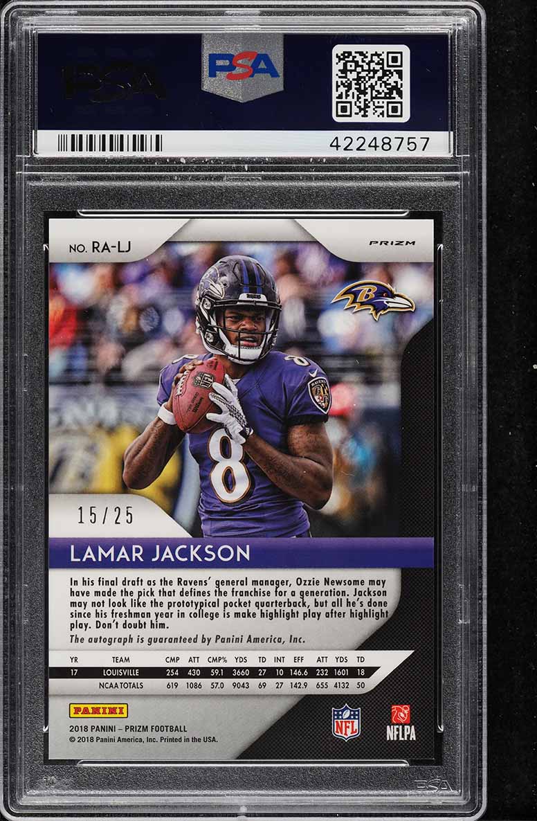 2018 Panini Prizm Red Wave Lamar Jackson ROOKIE AUTO /25 #RA-LJ PSA 10 GEM MINT