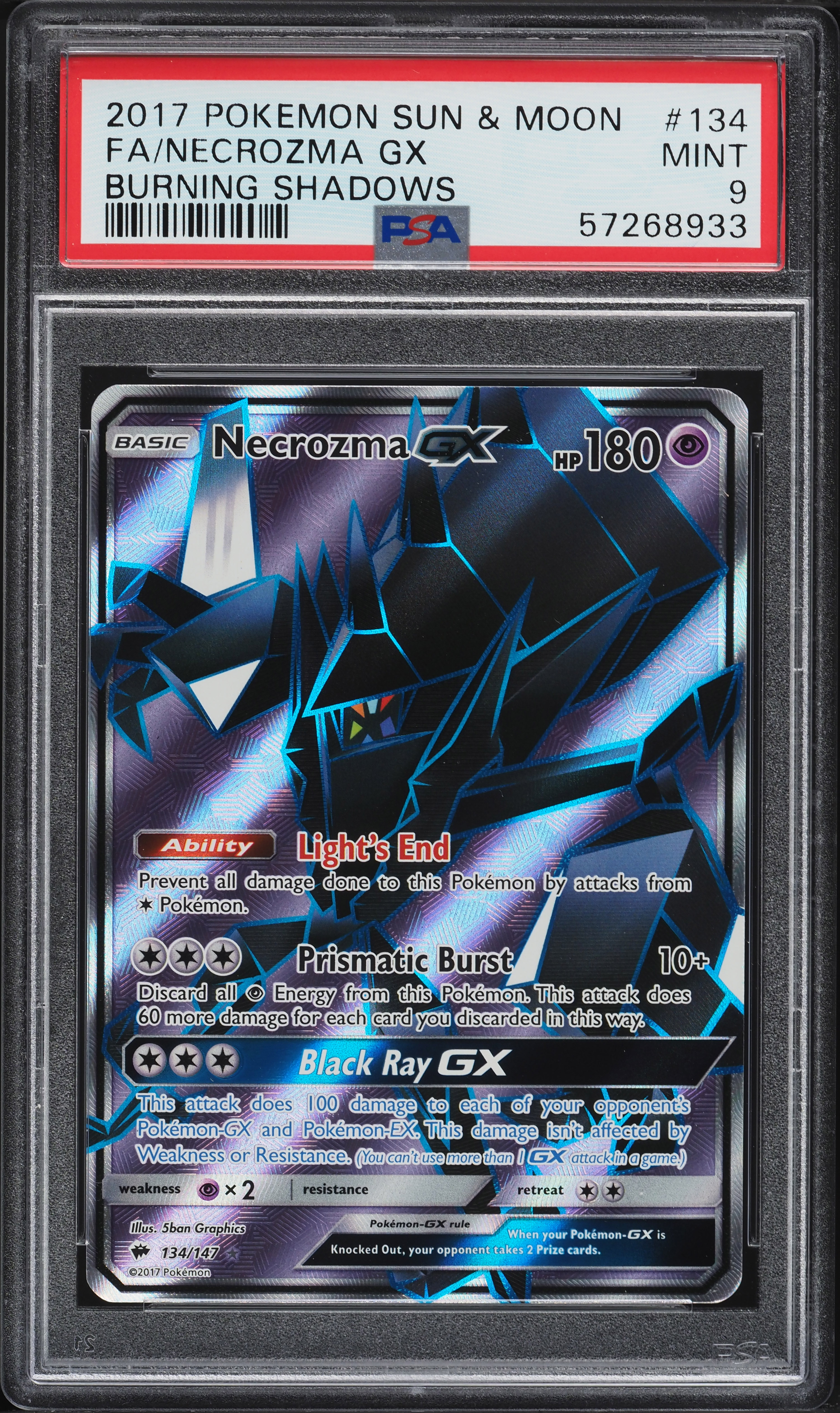 2017 Pokemon Sun & Moon Burning Shadows Full Art Necrozma GX #134