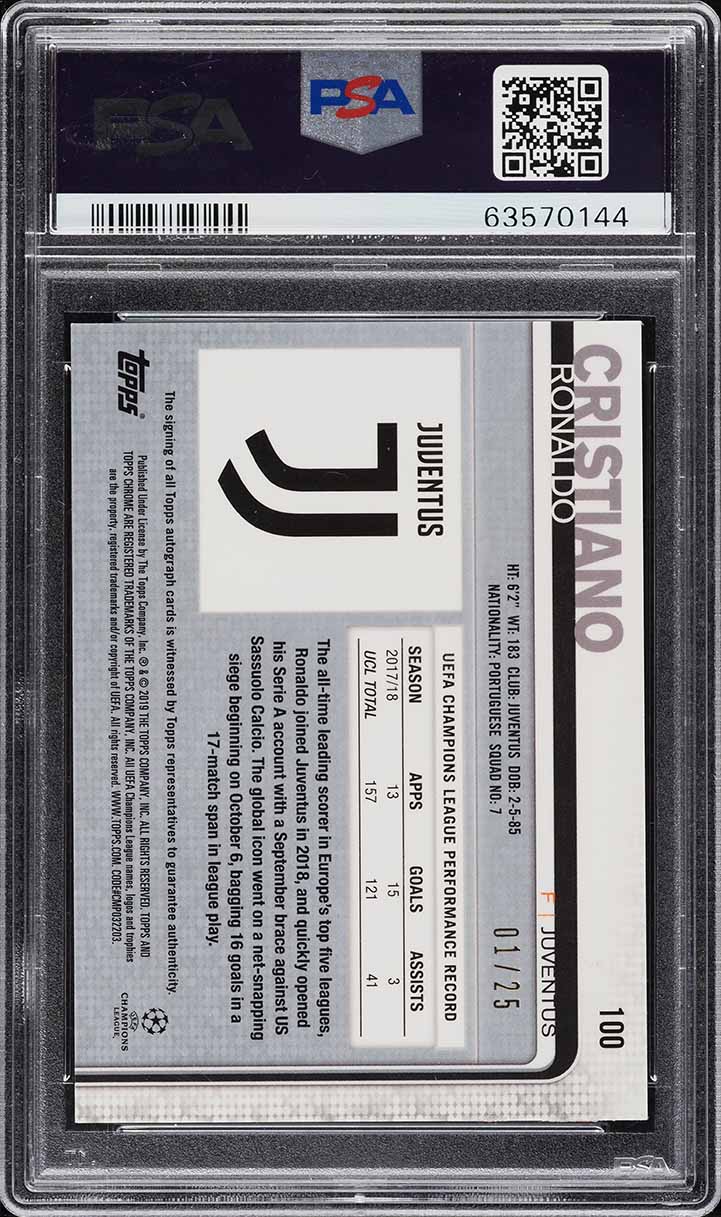 2018 Topps Chrome UEFA Orange Refractor Cristiano Ronaldo AUTO /25 #100 PSA 10