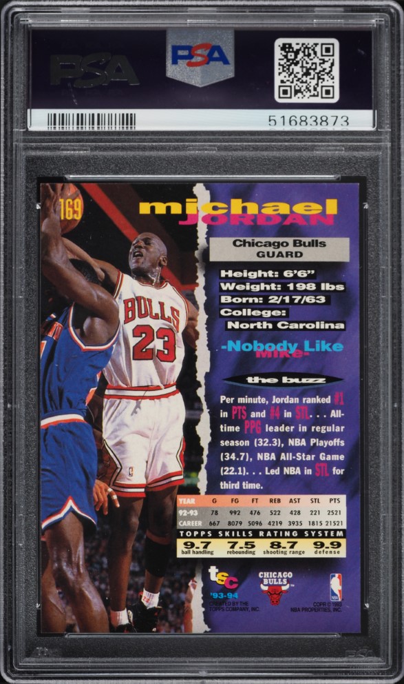 1993 Stadium Club Basketball Michael Jordan #169 PSA 9 MINT