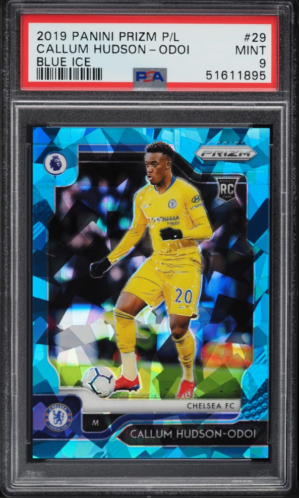 2019 Panini Prizm Premier League Blue Ice Callum Hudson-Odoi RC /75 #29 PSA 9