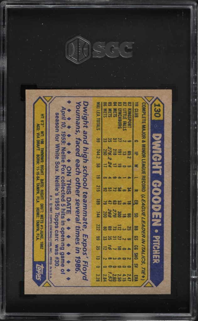 1987 Topps Dwight Gooden #130 SGC 8 NM-MT