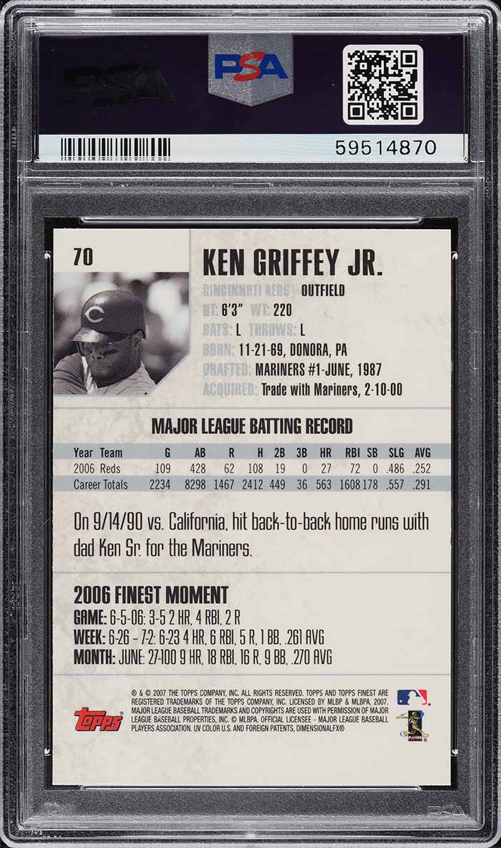 2007 Finest Ken Griffey Jr. #70 PSA 10 GEM MINT