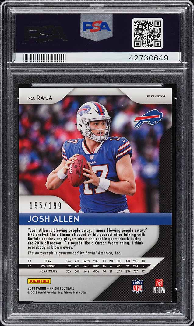 2018 Panini Prizm Red Wave Josh Allen ROOKIE AUTO /199 #RA-JA PSA 10 GEM MINT