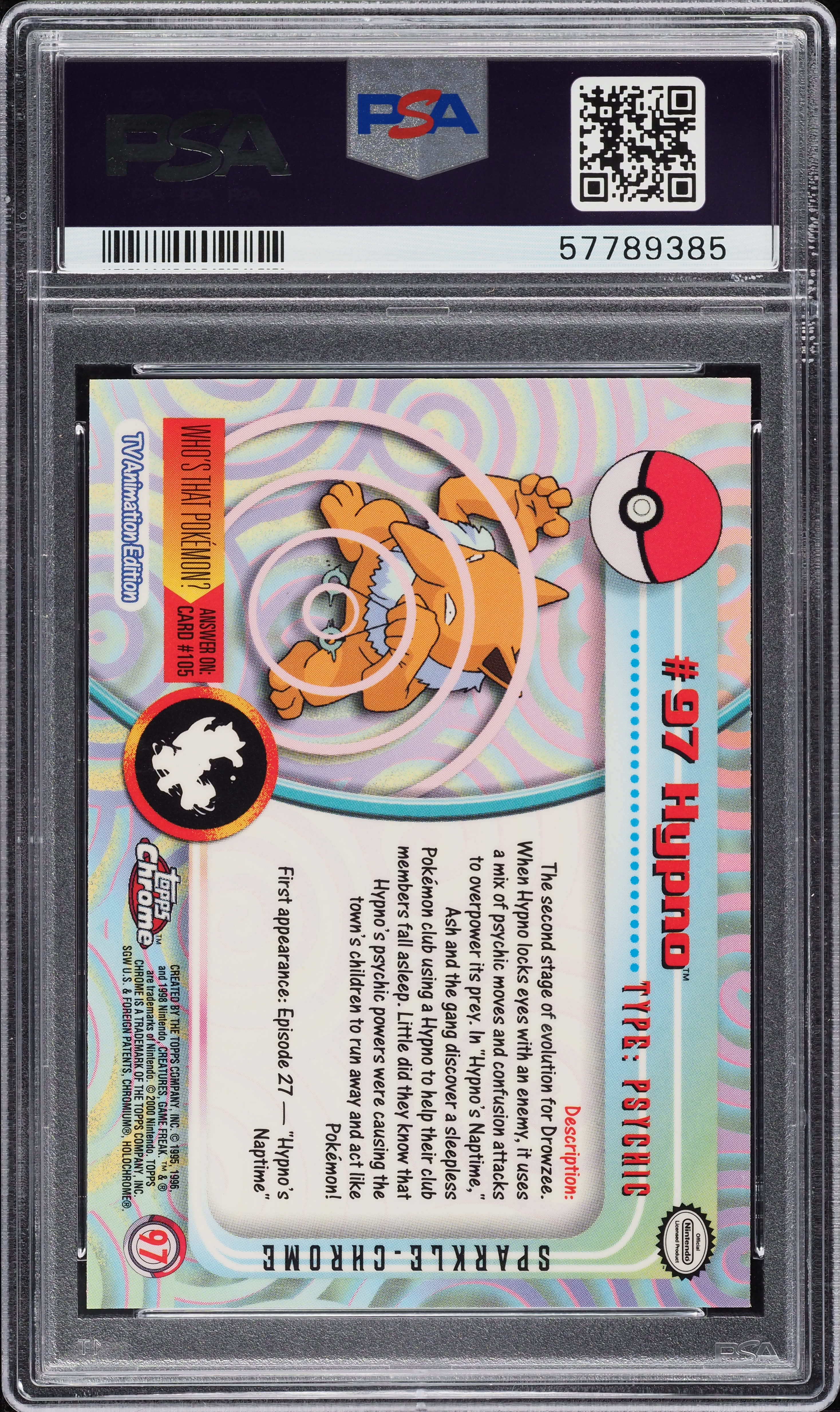 2000 Topps Chrome Pokemon Series 2 Sparkle Hypno #97 PSA 10 GEM