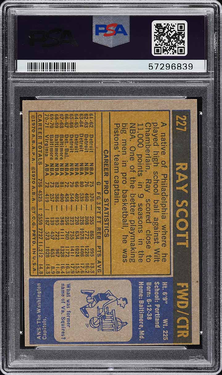 1971 Topps Basketball Ray Scott #227 PSA 6 EXMT
