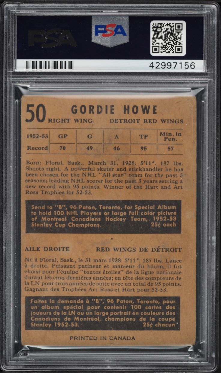 1953 Parkhurst Gordie Howe #50 PSA 2 GD