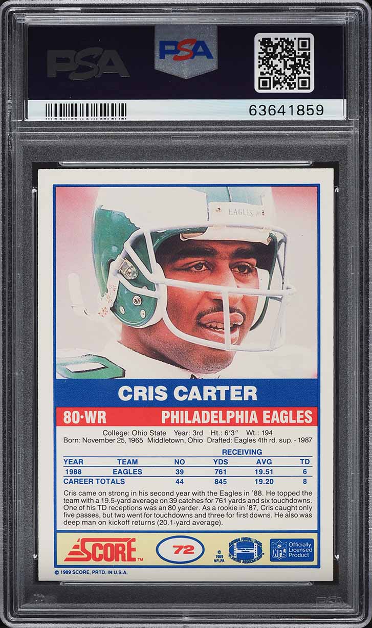 1989 Score Football Cris Carter ROOKIE #72 PSA 6 EXMT