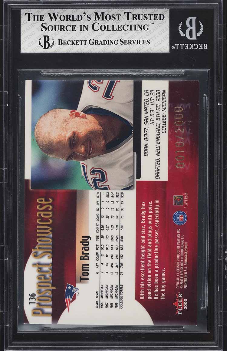 2000 Fleer Showcase Tom Brady ROOKIE /2000 #136 BGS 8 NM-MT