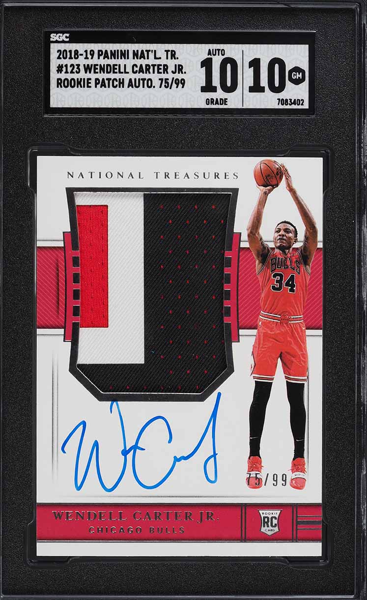 2018 National Treasures Wendell Carter Jr. ROOKIE PATCH AUTO /99 #123 SGC 10