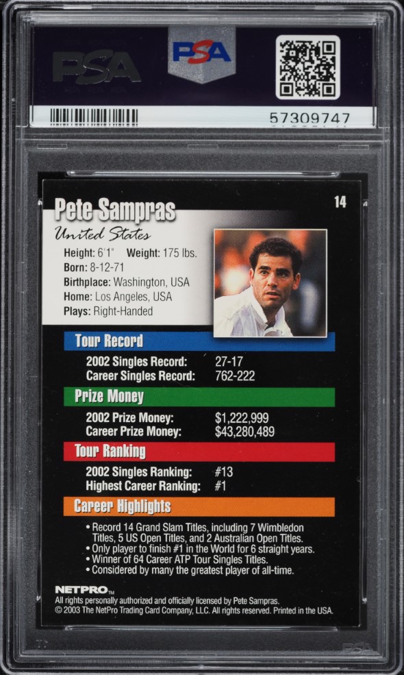2003 Netpro Tennis Pete Sampras #14 PSA 8 NM-MT