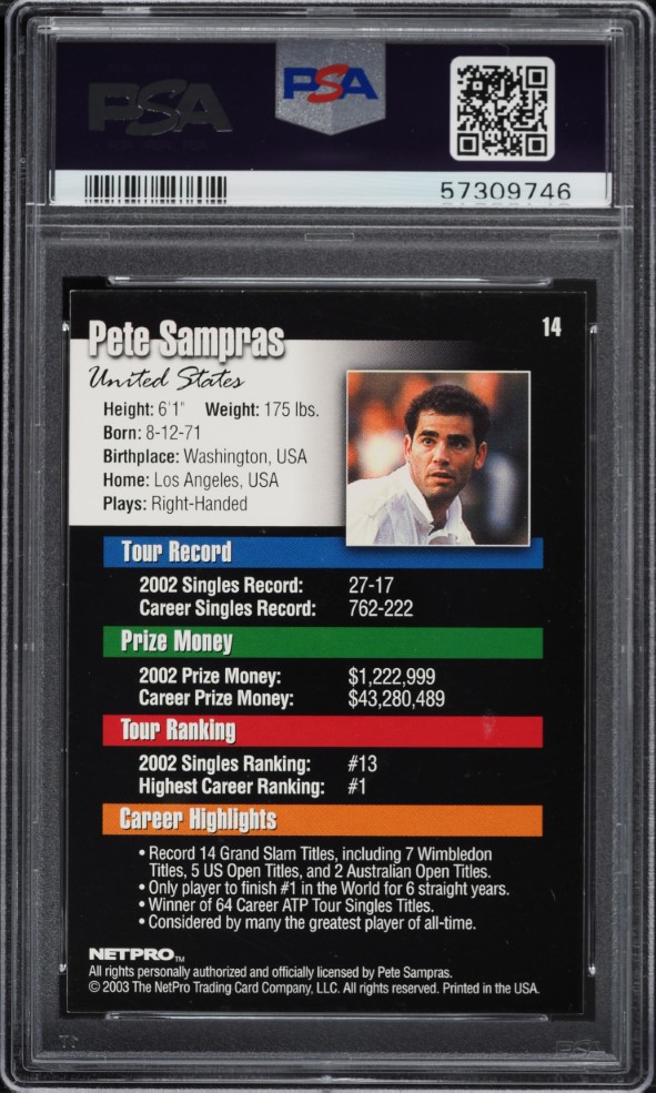 2003 Netpro Tennis Pete Sampras #14 PSA 8 NM-MT