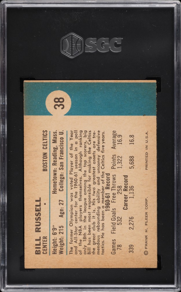 1961 Fleer Basketball Bill Russell #38 SGC 5.5 EX+