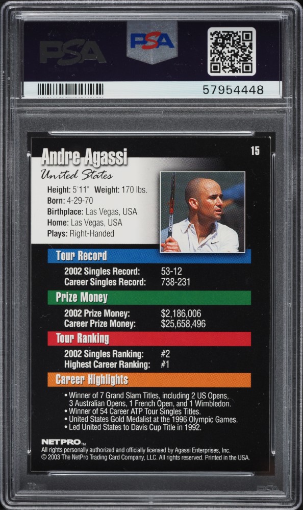 2003 Netpro Tennis Andre Agassi #15 PSA 8 NM-MT