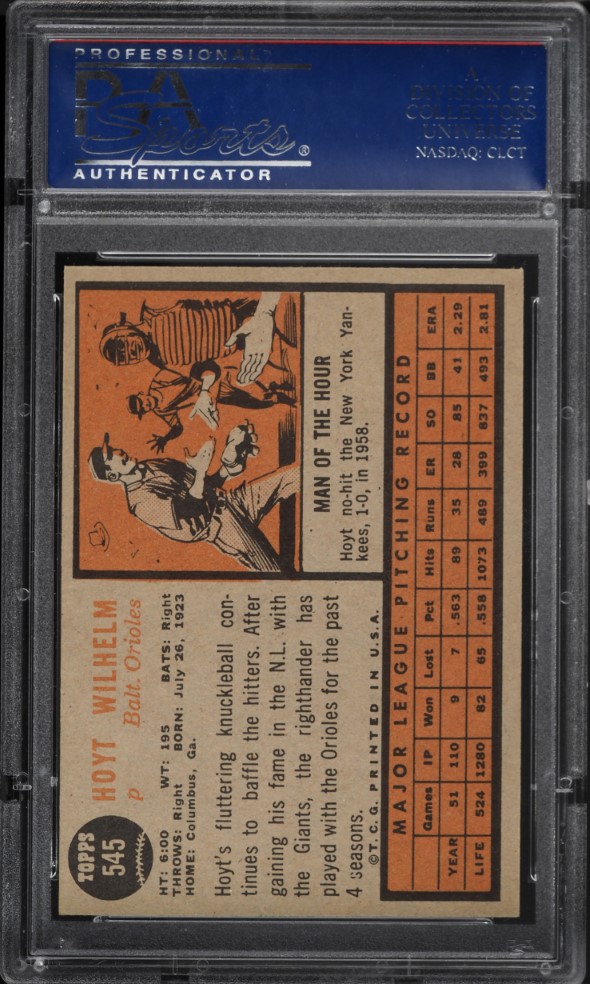 1962 Topps Hoyt Wilhelm SHORT PRINT #545 PSA 6 EXMT