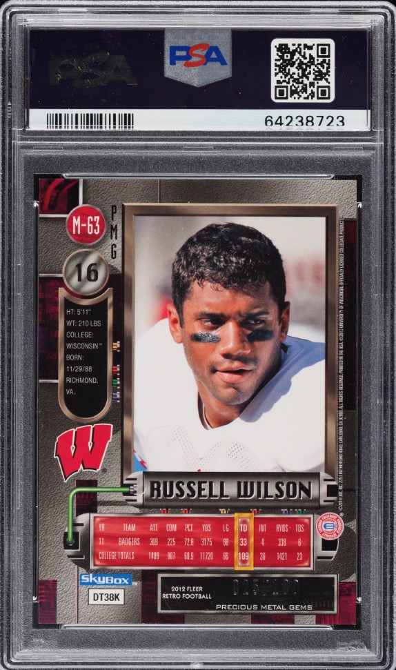 2012 Fleer Retro Precious Metal Gems PMG Red Russell Wilson ROOKIE /100 PSA 8