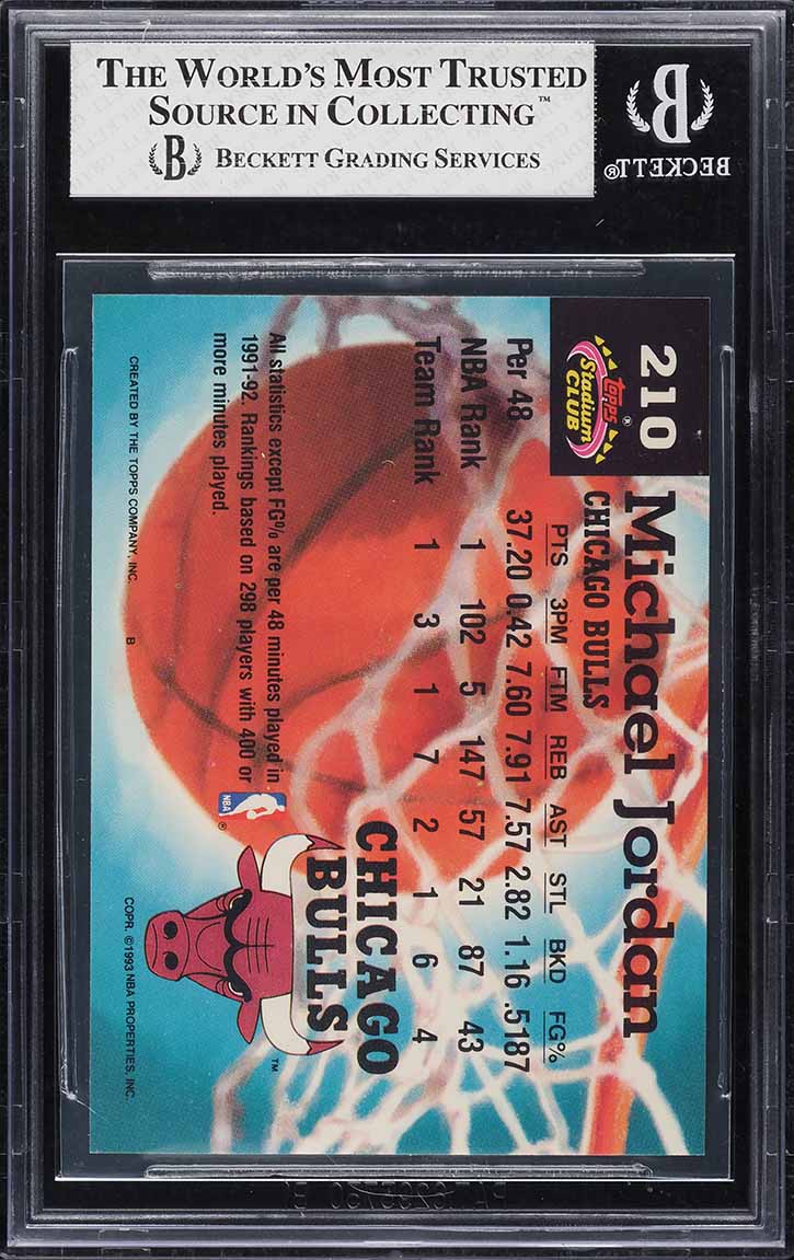 1992 Stadium Club Members Choice Michael Jordan MISSING FOIL #210 BGS 8 NM-MT