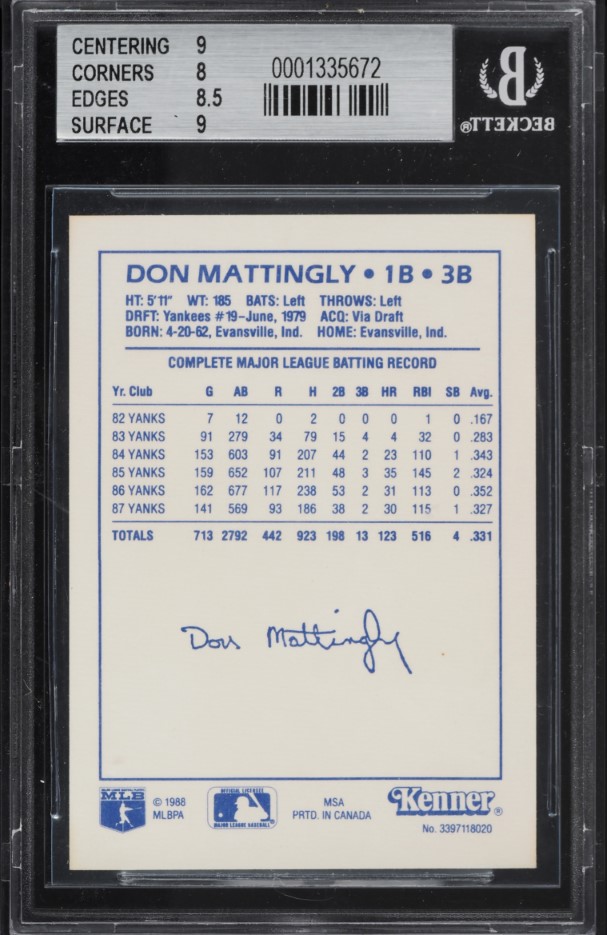 1988 Starting Lineup Yankees Don Mattingly #8 BGS 8.5 NM-MT+