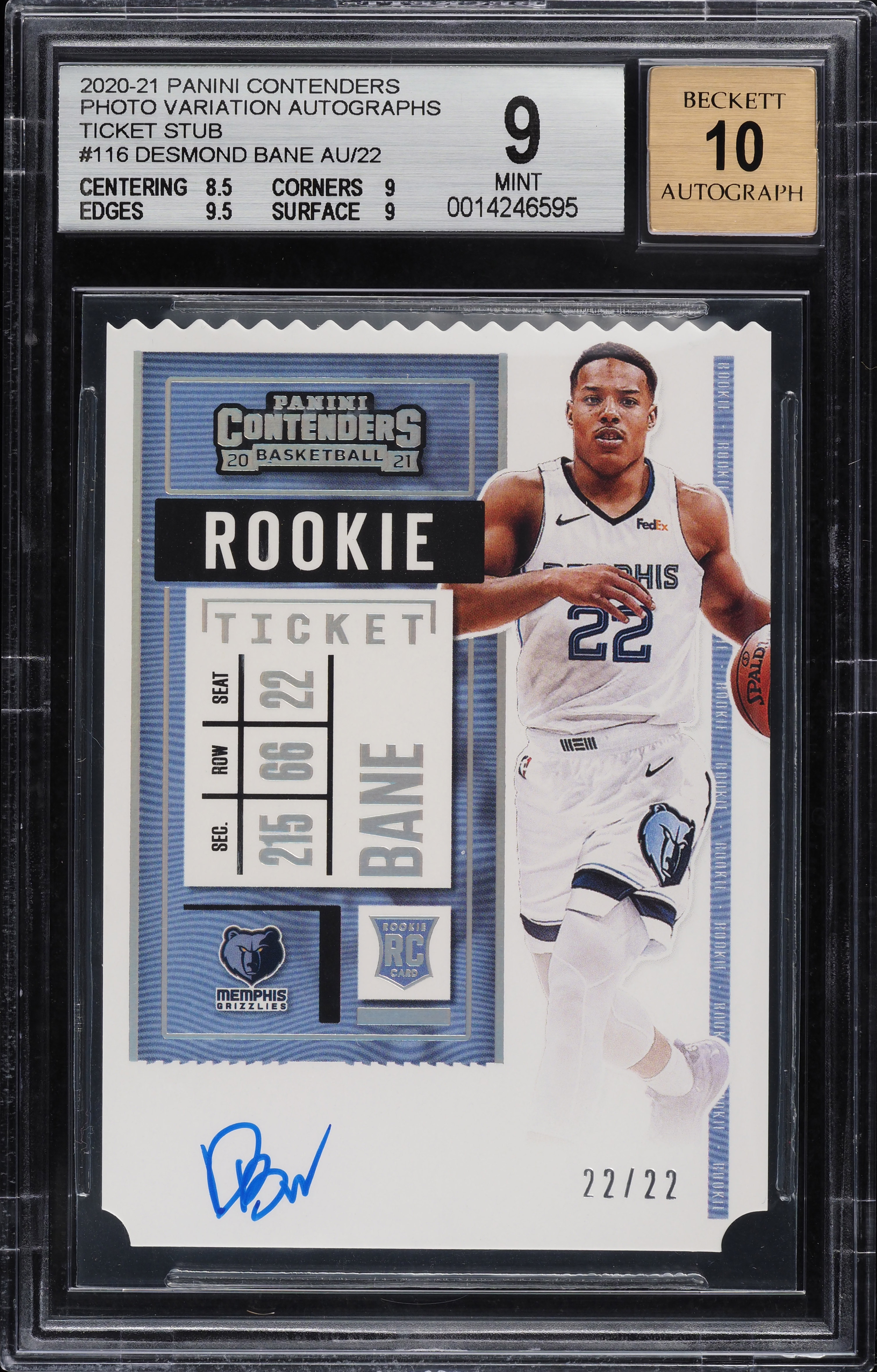 2020 Panini Contenders Ticket Stub Desmond Bane ROOKIE AUTO /22