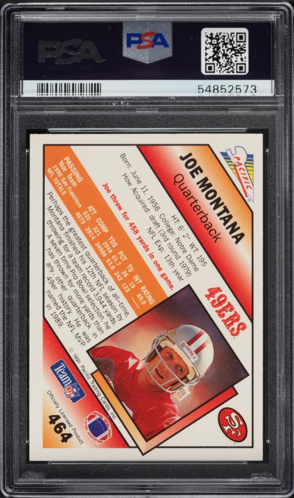 1991 Pacific Football Joe Montana #464 PSA 8 NM-MT