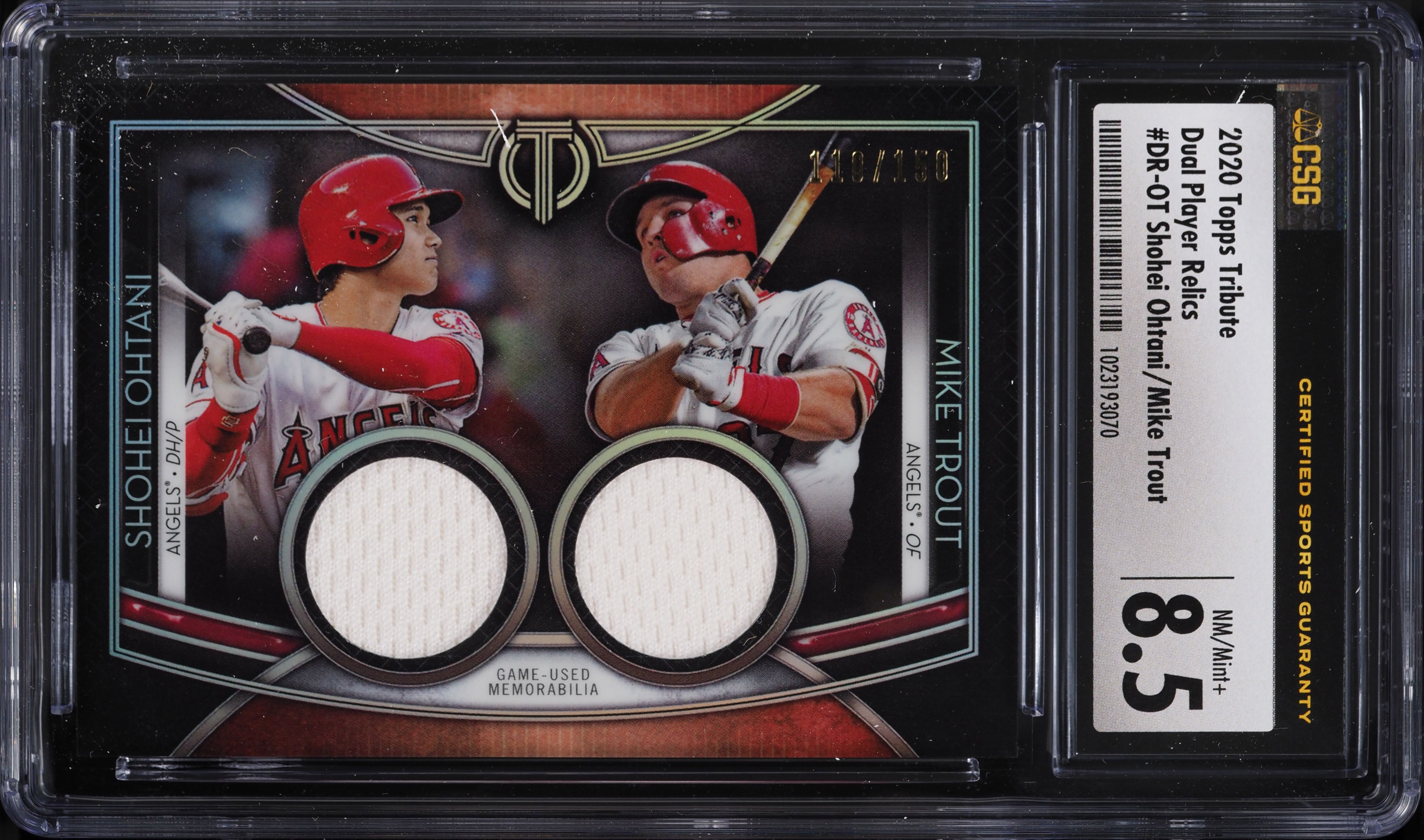 2020 Topps Tribute Dual Player Relic Shohei Ohtani Mike Trout