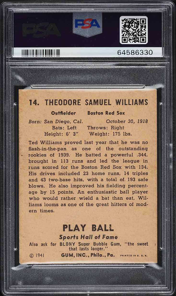 1941 Play Ball Ted Williams #14 PSA 3 VG