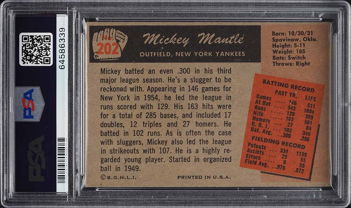 1955 Bowman Mickey Mantle #202 PSA 3 VG