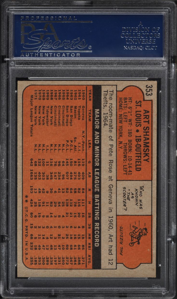 1972 Topps Art Shamsky #353 PSA 10 GEM MINT