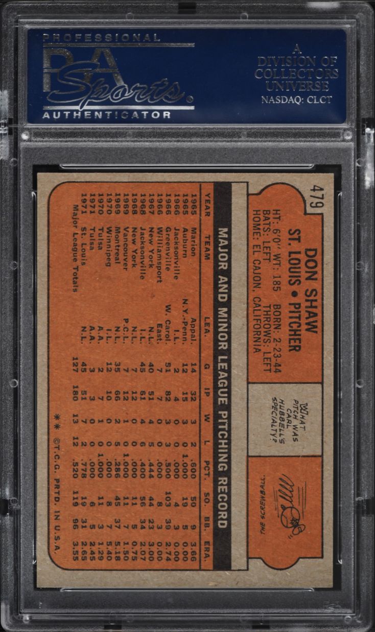 1972 Topps Don Shaw #479 PSA 10 GEM MINT