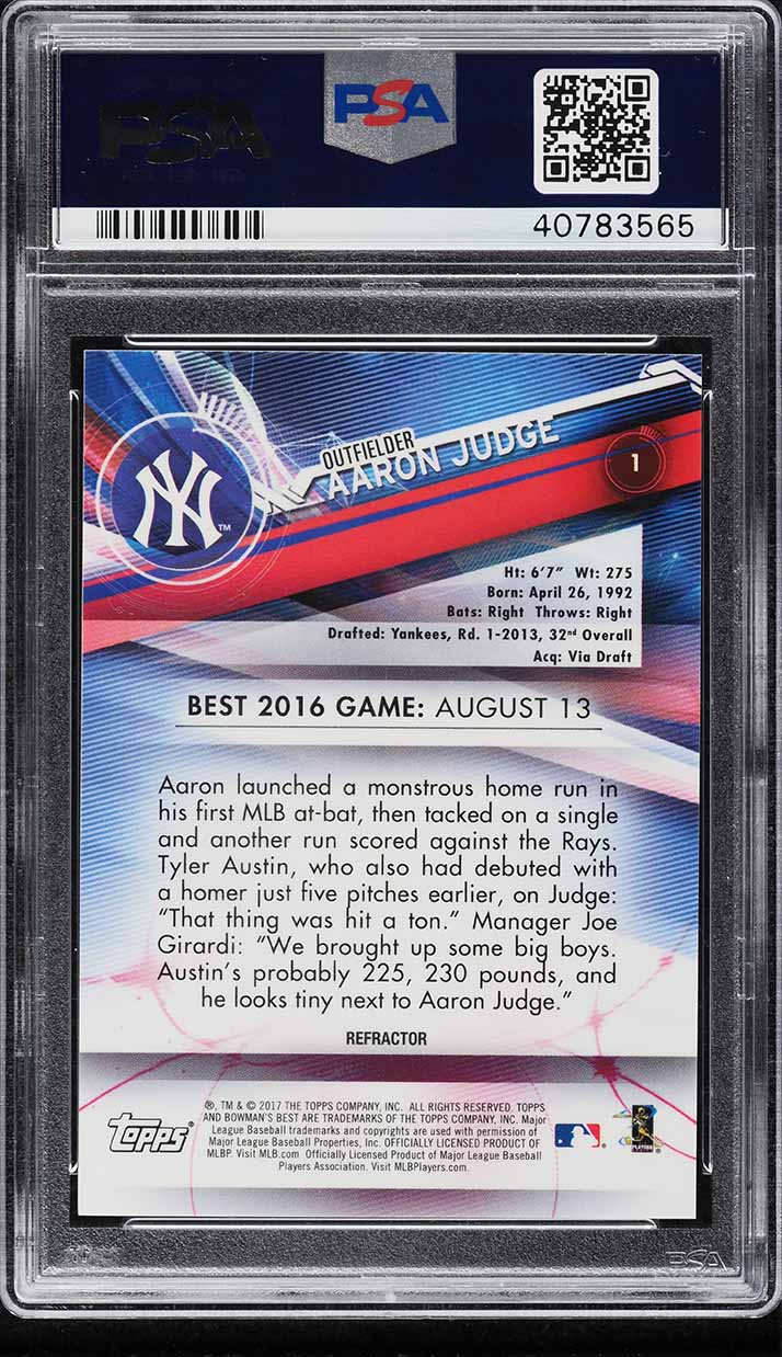 2017 Bowman's Best Gold Refractor Aaron Judge ROOKIE /50 #1 PSA 10 GEM MINT
