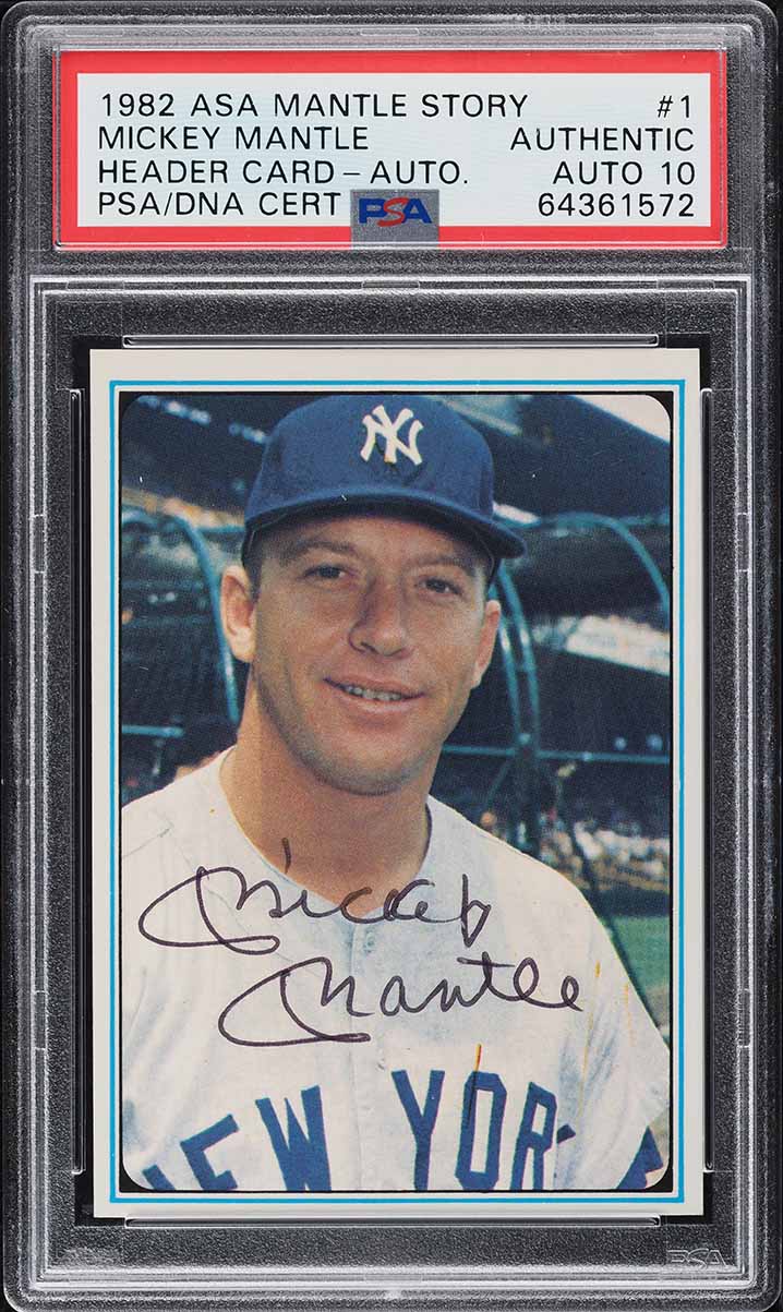 1982 ASA Mantle Story Header Card Mickey Mantle Story AUTO DNA 10 #1 PSA AUTH