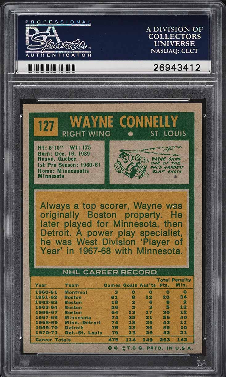 1971 Topps Hockey Wayne Connelly #127 PSA 9 MINT