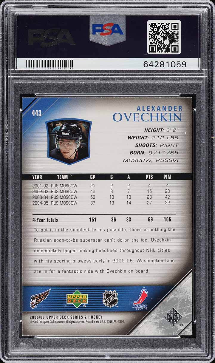 2005 Upper Deck Young Guns Alexander Ovechkin ROOKIE #443 PSA 9 MINT