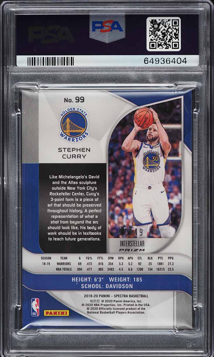 2019 Panini Spectra Interstellar Stephen Curry /49 #99 PSA 10 GEM MINT