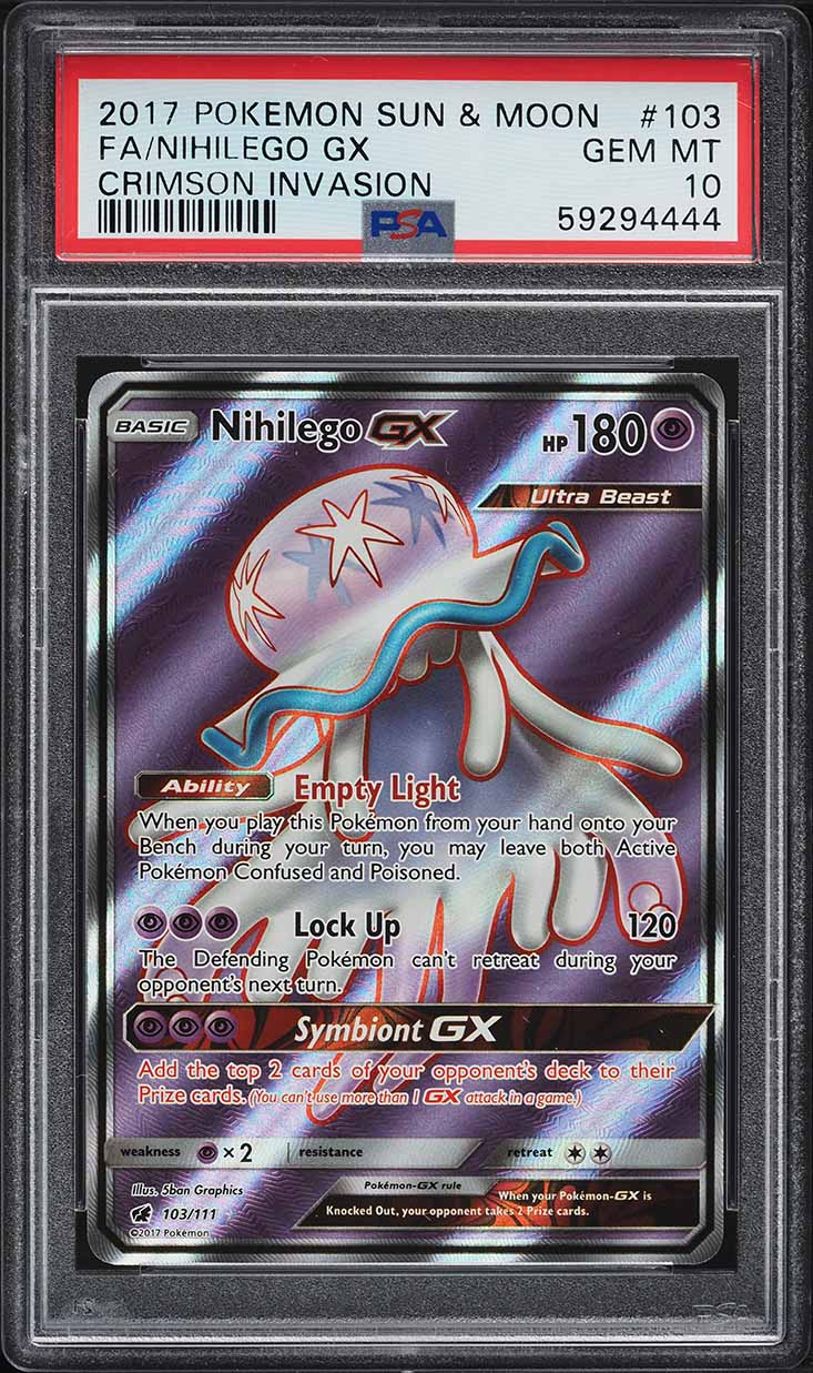 2017 Pokemon Sun & Moon Crimson Invasion Full Art Nihilego GX #103 PSA 10 GEM