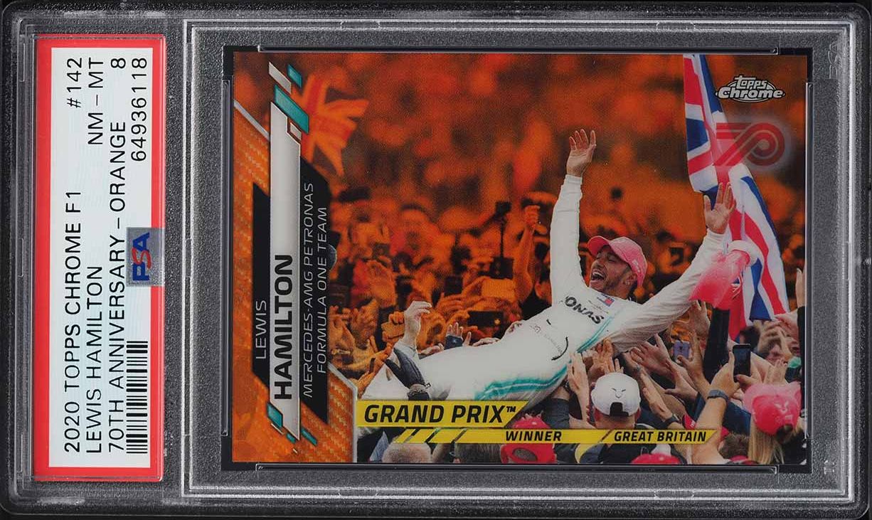 2020 Topps Chrome Formula 1 70th Anniversary Orange Lewis Hamilton #142 PSA 8