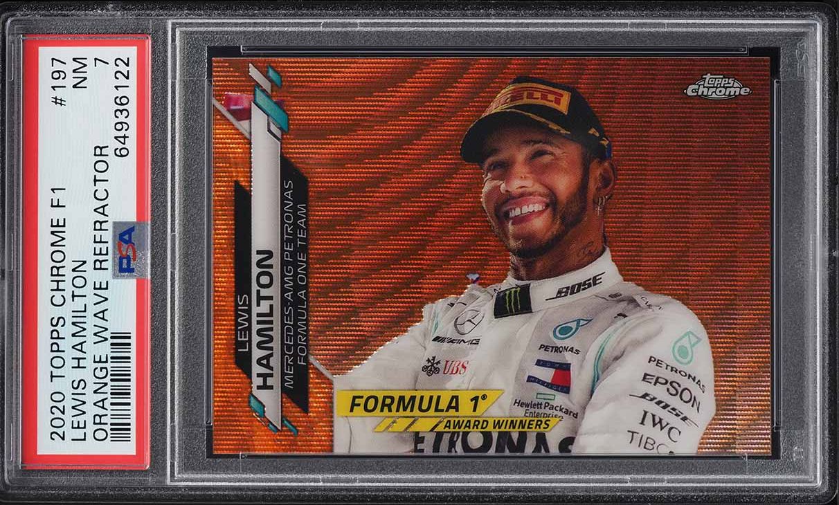 2020 Topps Chrome Formula 1 Orange Wave Refractor Lewis Hamilton /25 #197 PSA 7