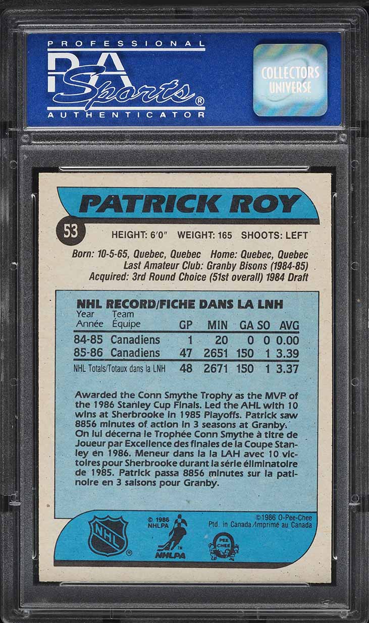 1986 O-Pee-Chee Hockey Patrick Roy ROOKIE #53 PSA 9 MINT